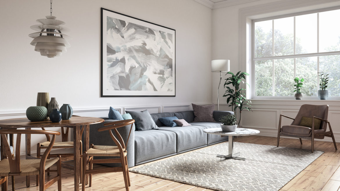 Modern scandinavian living room interior – 3d render
